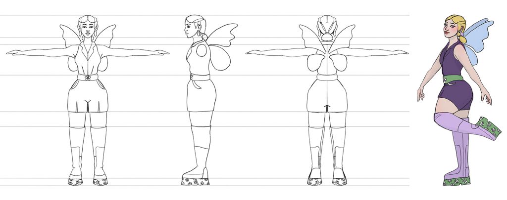 3 d character design sheet, clean t - pose of a