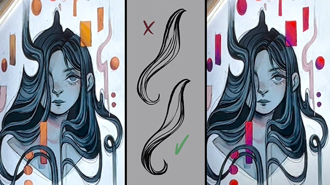 Pro tips for adding shadows and rendering, and drawing both flowing and curly hair in Procreate Pro tips for adding shadows and rendering, and drawing both flowing and curly hair in Procreate