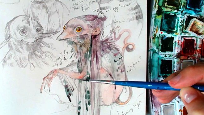 Paint fantasy creatures with watercolors Paint fantasy creatures with watercolors