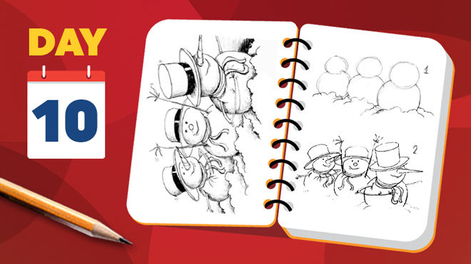 Aprenda a desenhar três bonecos de neve cantores com chapéus - Lição para iniciantes Aprenda a desenhar três bonecos de neve cantores com chapéus - Lição para iniciantes