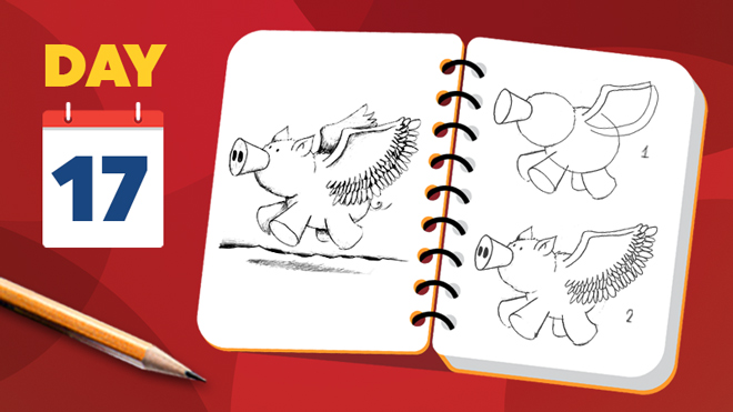 Aprenda a desenhar um adorável porco voador - Lição para iniciantes Aprenda a desenhar um adorável porco voador - Lição para iniciantes