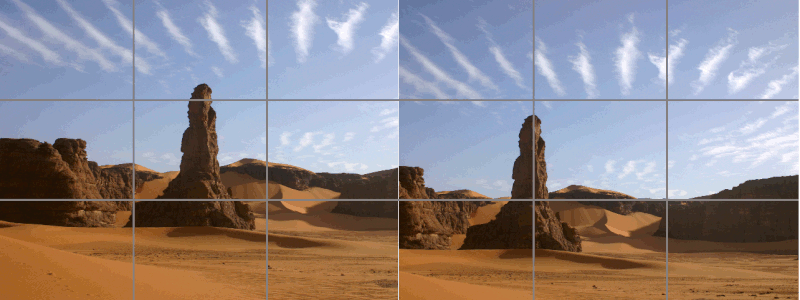 Two side by side images illustrating the concept of the rule of thirds