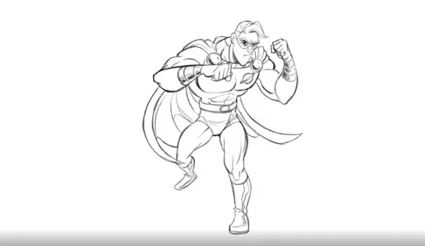 Pencil style sketch of a superhero from Ton Bancroft