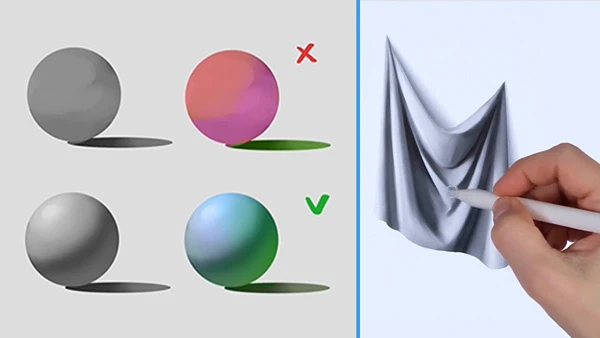 pintura digital valor renderizado luz sombra pliegues de tela tutorial