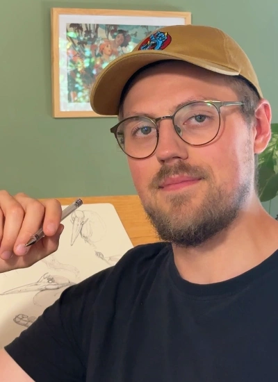 finn stueven holding ink pen daily drawing habit