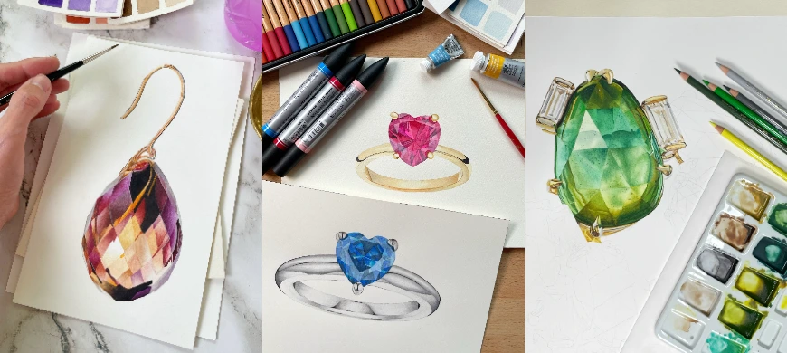 how to paint jewelry rings earrings watercolor